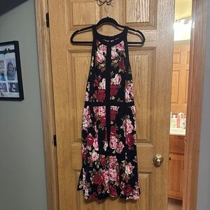 Torrid Black and Pink Floral Midi Dress